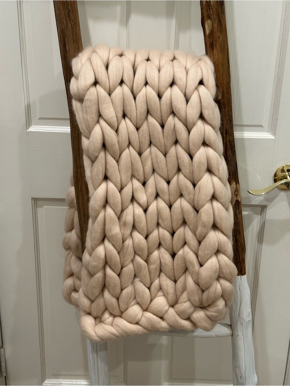 Chunky Knit Throw Blanket - Blush Pink